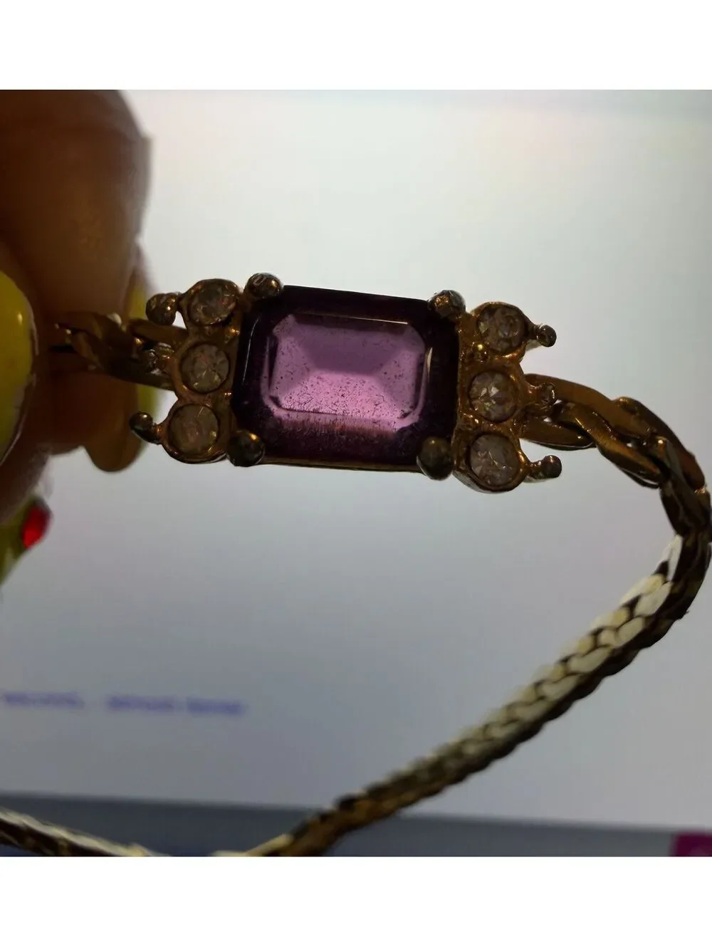 BRACELET Gold-Tone Bracelet with Purple Gemstone and Clear Rhinestones 7